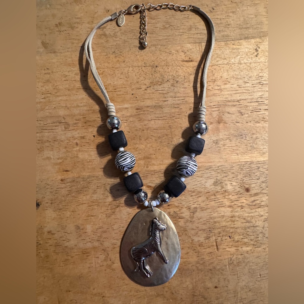 Chicos Brush Gold Zebra Beaded Necklace